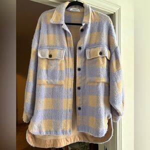 Only Cream and Blue Checkered Teddy Jacket